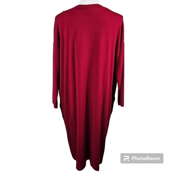 Eileen Fisher Viscose Jersey Stretch Knit Red Lagenlook Midi Dress in Small - Picture 6 of 8